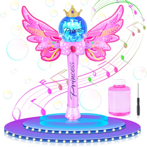 Ulikey Bubble Machine für Mädchen Kinder, Zauberstab Seifenblasenmaschine Spielzeug mit Musik & Licht, Magic Wand Bubble mit Seifenblasen für Party Hochzeit Drinnen Draußen Garten von Ulikey