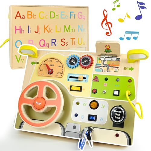 Ulikey Busy Board, Montessori Spielzeug Activity Board mit LED-Lichtschaltern, Motorikspielzeug Holzspielzeug Steuerrad, Baby-Aktivitätsbrett ab 2 Jahren, Ideales Reisespielzeug und Geschenk Ulikey Busy Board, Montessori Spielzeug Activity Board mit LED-Lichtschaltern, Motorikspielzeug Holzspielzeug Steuerrad, Baby-Aktivitätsbrett ab 2 Jahren, Ideales Reisespielzeug und Geschenk von Ulikey