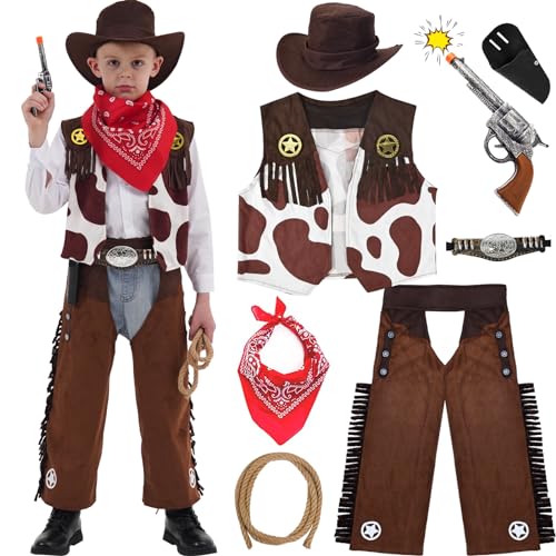 Ulikey Western Kostüm Kinder, Cowboy Set Mit Hose Weste Hut Halstuch Spielzeug Zubehör, Faschingskostüme Kinderkostüme Für Karneval Cosplay Halloween Party Dress Up (T) Ulikey Western Kostüm Kinder, Cowboy Set Mit Hose Weste Hut Halstuch Spielzeug Zubehör, Faschingskostüme Kinderkostüme Für Karneval Cosplay Halloween Party Dress Up (T) von Ulikey