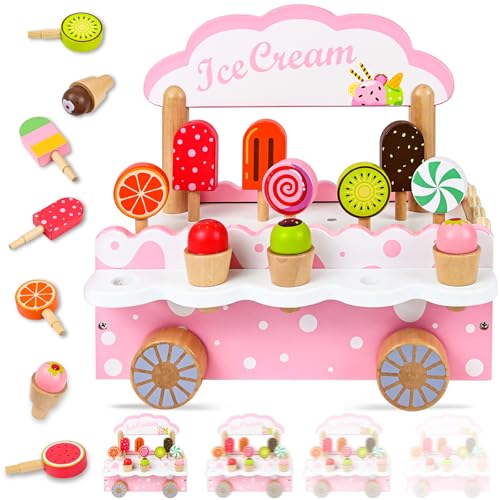 Ulikey Eiscreme Wagen Kinder, 3-in-1 EIS Holzspielzeug, Eisdiele Kinder Holz mit Aufbewahrung, Eisständer Kaufladen Rollenspiel, Kinderküche Montessori Frühes Lernen Spielzeug Geschenke für Mädchen Ulikey Eiscreme Wagen Kinder, 3-in-1 EIS Holzspielzeug, Eisdiele Kinder Holz mit Aufbewahrung, Eisständer Kaufladen Rollenspiel, Kinderküche Montessori Frühes Lernen Spielzeug Geschenke für Mädchen von Ulikey