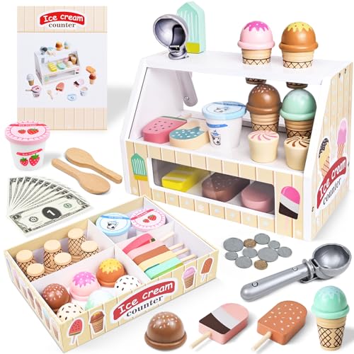 Ulikey Eisdiele Kinder Holz, Eisladen Spielzeug mit Eistheke, Menü und Spielgeld, Eisverkauf zum Rollenspiel, Kinderküche EIS Zubehör, Montessori Spielzeug Geschenk für Jungen Mädchen ab 3 Jahren Ulikey Eisdiele Kinder Holz, Eisladen Spielzeug mit Eistheke, Menü und Spielgeld, Eisverkauf zum Rollenspiel, Kinderküche EIS Zubehör, Montessori Spielzeug Geschenk für Jungen Mädchen ab 3 Jahren von Ulikey