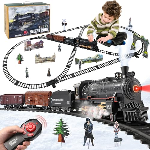 Ulikey Elektrisches Zugset für Kinder, Elektrisches Zugspielzeug mit Geräuschen und Licht, Dampflokomotive Zug mit Rauch, Wiederaufladbares Klassisches Ferngesteuerte Züge für Jungen 4 5 6 7 8 9 10 Ulikey Elektrisches Zugset für Kinder, Elektrisches Zugspielzeug mit Geräuschen und Licht, Dampflokomotive Zug mit Rauch, Wiederaufladbares Klassisches Ferngesteuerte Züge für Jungen 4 5 6 7 8 9 10 von Ulikey