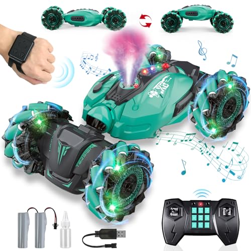 Ulikey Ferngesteuertes Auto, RC Stunt Car mit Licht, Musik und Sprühen, Drift Car Spielzeug 360° Drehung Ferngesteuertes Autos mit Handsteuerung, Geschenk für Kinder ab 6-12 Jahre (Grün) von Ulikey
