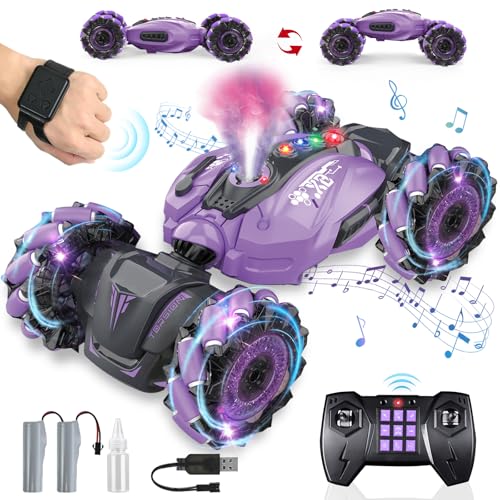 Ulikey Ferngesteuertes Auto, RC Stunt Car mit Licht, Musik und Sprühen, Drift Car Spielzeug 360° Drehung Ferngesteuertes Autos mit Handsteuerung, Geschenk für Kinder ab 6-12 Jahre (Violett) von Ulikey