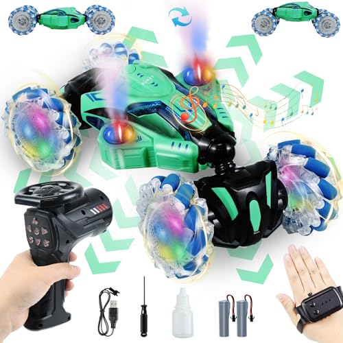 Ulikey Ferngesteuertes Auto Mit Handsteuerung, RC Car Mit Musik, Licht & Sprühen, 360° Drehung Drift Spielzeug 4WD 2,4 GHz Stunt, Geschenk Für Kinder 5-10 Jahre (Grün) von Ulikey