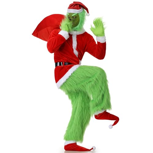 Ulikey Grün Großes Monster Kostüm, 8 Teilig Weihnachtsmann Kostüm Herren, Weihnachten Outfit Party Suit mit Grün Monster Maske, Weihnachtsmütze und Handschuhen für Weihnachten Cosplay Party (3XL) Ulikey Grün Großes Monster Kostüm, 8 Teilig Weihnachtsmann Kostüm Herren, Weihnachten Outfit Party Suit mit Grün Monster Maske, Weihnachtsmütze und Handschuhen für Weihnachten Cosplay Party (3XL) von Ulikey