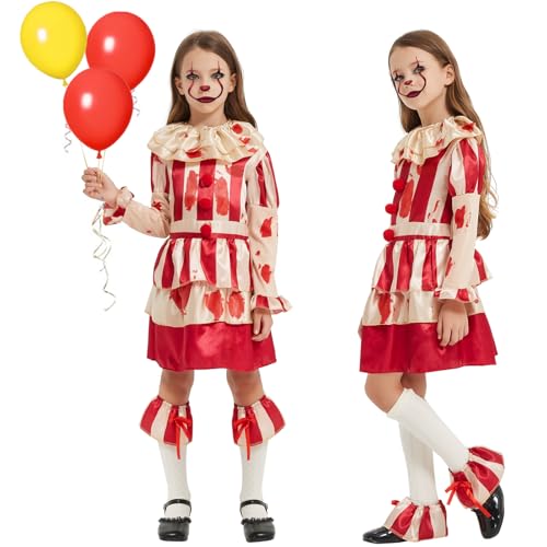 Ulikey Halloween Kostüm Mädchen Clown, Killer Clown Kostüm Kinder, Rot Gelb Gestreift Böser Clown Kostüm, Clown Kleid Set mit Luftballon-Gesichtsbemalung, Cosplay Horror Dlown Halloween Party (S) Ulikey Halloween Kostüm Mädchen Clown, Killer Clown Kostüm Kinder, Rot Gelb Gestreift Böser Clown Kostüm, Clown Kleid Set mit Luftballon-Gesichtsbemalung, Cosplay Horror Dlown Halloween Party (S) von Ulikey
