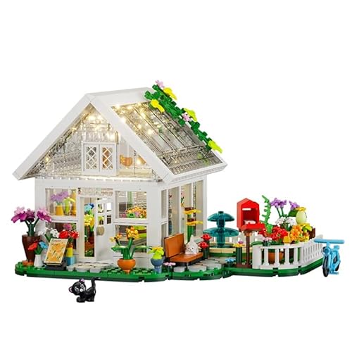 Ulikey Haus Bausteine mit LED Licht, Blumenhaus Bausteine Spielzeug, Klemmbausteine Haus mit Blumen Topfpflanzen Katze, Bauspielzeug Geschenk für Erwachsene Kinder ab 6 Jahre (632PCS,mit Garten) von Ulikey
