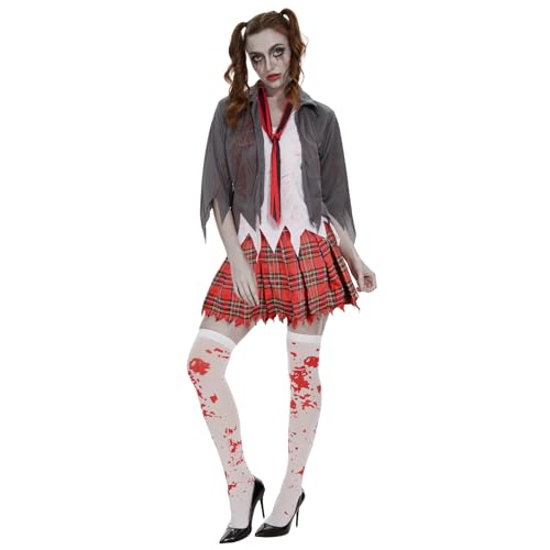 Ulikey Horror Zombie Schulmädchen Kostüm, Zombiekostüm Schülerin, Halloween Kostüm Damen für Halloween Party, Cosplay (M) von Ulikey