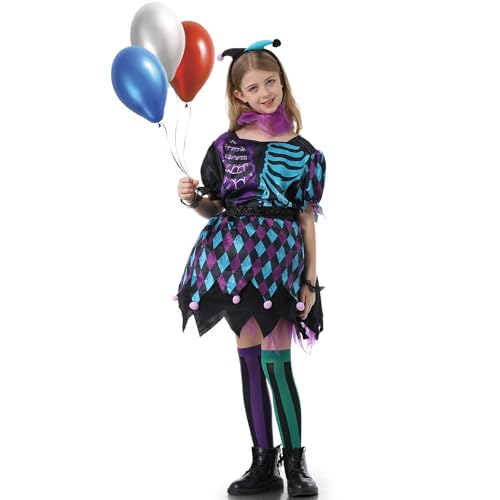 Ulikey Gruseliger Clown Kostüm für Kinder - Halloween Cosplay Horror Outfit für Mädchen - Karneval (M 8-10 Jahre) von Ulikey