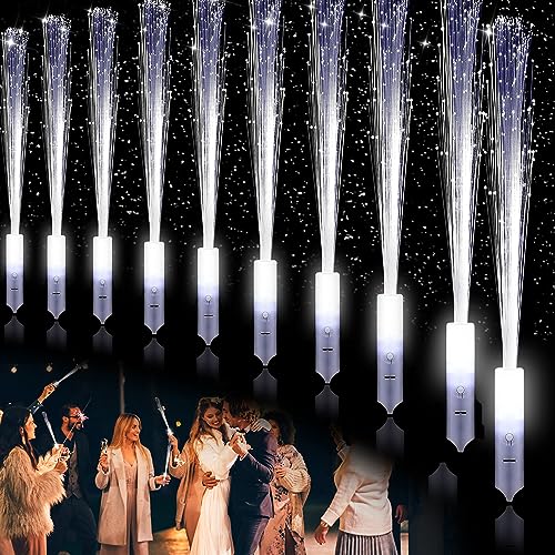 Ulikey LED Leuchtwedel weiß, 36 Stück LED Leuchtstab Glasfaser, LED Hochzeit Leuchtwedel 3 Modi, LED Leuchtstäbe Hochzeit Glasfaserlampe für Hochzeit Partys Konzert Partygeschenke (36 PCS) von Ulikey