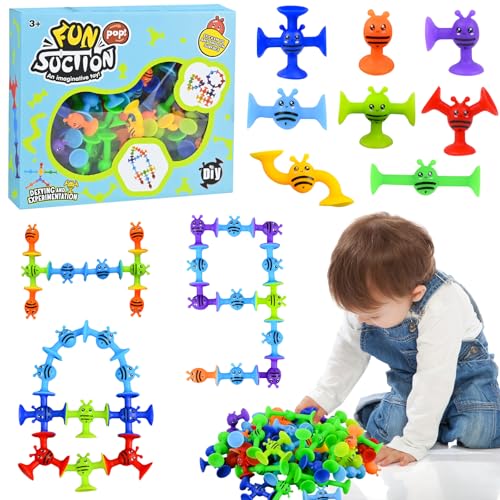 Ulikey Montessori Badewannenspielzeug, 72 Stück Silikon Bausteine, Mini Saugnäpfe, Kinder Sensorik Spielzeug für 3+ Jahre, Unisex, Mehrfarbig von Ulikey