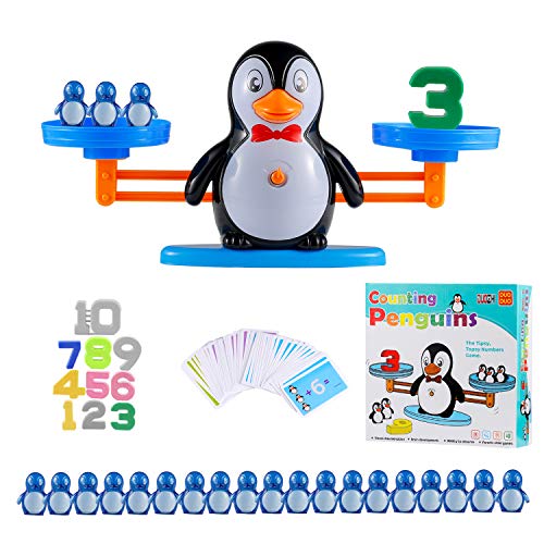 Ulikey Montessori Mathe Waage Spielzeug, Digital Game Waage Spielzeug, Cartoon Tier Balance Skala Math Spiel, Zählen und Rechnen, Spielzeug Lernspielzeug mit Waage und Zubehör für Kinder(Pinguin) von Ulikey