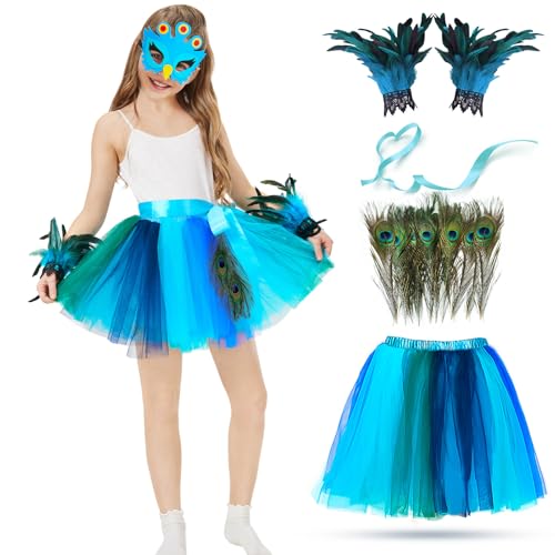 Ulikey Pfau Kostüm Kinder: Blau Grün Pfau Tutu Rock für Mädchen mit 10 Stück Pfauenfedern, Feder Manschetten, Pfauenmaske, Karneval Fasching Cosplay Karneval Mottoparty Ulikey Pfau Kostüm Kinder: Blau Grün Pfau Tutu Rock für Mädchen mit 10 Stück Pfauenfedern, Feder Manschetten, Pfauenmaske, Karneval Fasching Cosplay Karneval Mottoparty von Ulikey
