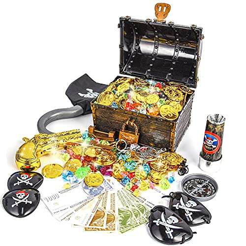 Ulikey Piraten Schatzkiste Goldmünzen Edelstein Piratenschatz Set, Piraten Schatztruhe, Piratenschatzkiste für Schatzsuche, Piraten Party Favor, Kinderspielzeug Piratenparty Dekoration Mitgebsel Ulikey Piraten Schatzkiste Goldmünzen Edelstein Piratenschatz Set, Piraten Schatztruhe, Piratenschatzkiste für Schatzsuche, Piraten Party Favor, Kinderspielzeug Piratenparty Dekoration Mitgebsel von Ulikey