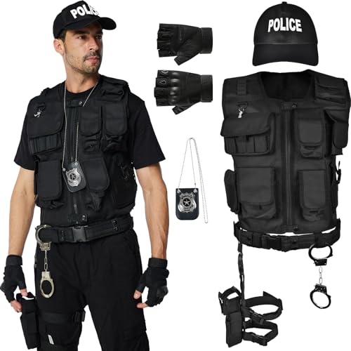 Ulikey SWAT Kostüm Weste, SWAT Weste Herren, Polizei Kostüm Herren für Erwachsene, Security Kostüm mit Einsatzweste, Basecap, Pistolenholster, Gürtel für Cosplay Karneval Fiesta Disfraces (Polizei) Ulikey SWAT Kostüm Weste, SWAT Weste Herren, Polizei Kostüm Herren für Erwachsene, Security Kostüm mit Einsatzweste, Basecap, Pistolenholster, Gürtel für Cosplay Karneval Fiesta Disfraces (Polizei) von Ulikey