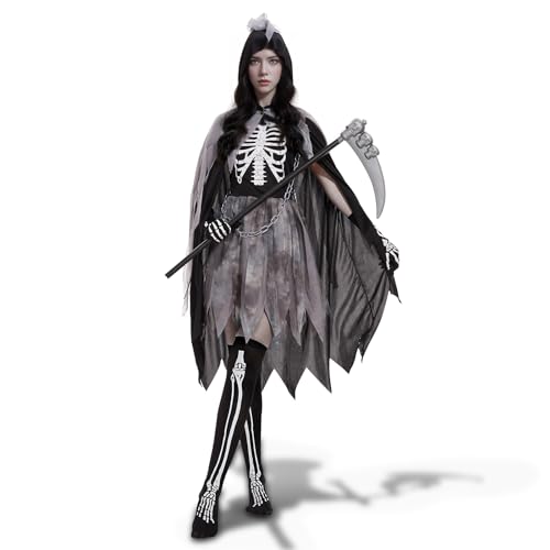 Ulikey Sensenmann Kostüm Damen, Grim Reaper Kostüm Erwachsene, Halloween Scream Geisterkostüm Kostüm Set mit Sense, Gesichtsmaske, Skelett Handschuhe, Im Dunkeln Sensenmann Robe für Halloween Cosplay Ulikey Sensenmann Kostüm Damen, Grim Reaper Kostüm Erwachsene, Halloween Scream Geisterkostüm Kostüm Set mit Sense, Gesichtsmaske, Skelett Handschuhe, Im Dunkeln Sensenmann Robe für Halloween Cosplay von Ulikey