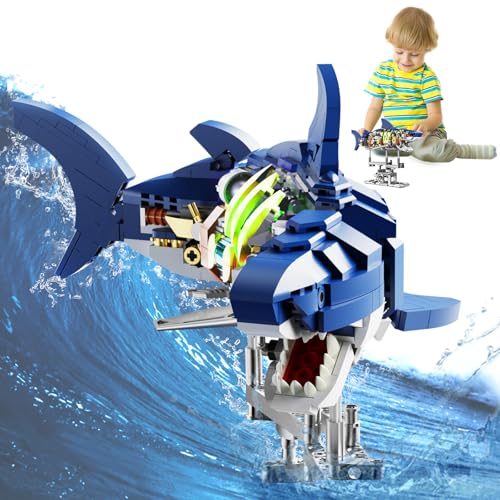 Ulikey Technik Hai mit Schwenkbarem Körper & Licht, Hai Bauspielzeug mit Ständer, 687 Stück Hai Baustein Set, Meerestier Bausteine Modell für Jungen und Mädchen 8-12+ Jahren Ulikey Technik Hai mit Schwenkbarem Körper & Licht, Hai Bauspielzeug mit Ständer, 687 Stück Hai Baustein Set, Meerestier Bausteine Modell für Jungen und Mädchen 8-12+ Jahren von Ulikey