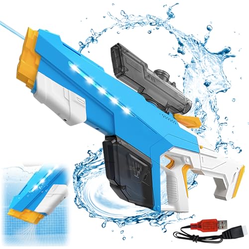 Ulikey Wasserpistole Elektrisch, Elektrische Wasserpistole mit Automatischer Wasseraufnahme, Groß Wasserspritzpistole Reichweite 10 Meter, Vollautomatische Splasher für Erwachsene und Kinder (Blau) von Ulikey