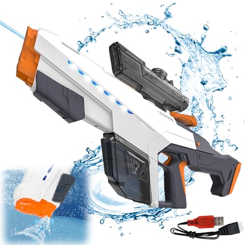 Ulikey Wasserpistole Elektrisch, Elektrische Wasserpistole mit Automatischer Wasseraufnahme, Groß Wasserspritzpistole Reichweite 10 Meter, Vollautomatische Splasher für Erwachsene und Kinder (Grau) von Ulikey