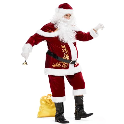 Ulikey Weihnachtsmann Kostüm Herren, Weihnachtsmann Outfit Erwachsene Nikolaus Kostüm Herren Set mit Komplettem Weihnachtsmann Zubehör Set für Weihnachten, Karneval (2XL) von Ulikey
