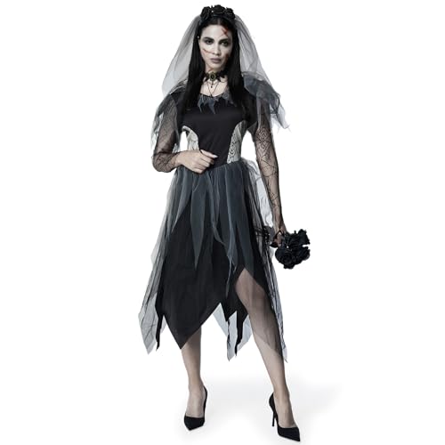 Ulikey Zombie Braut Kostüm Damen, Damen Horror Braut Kostüm, Geisterbraut Kostüm Damen Gothic Spitzenkleid, Halloween Kostüm Damen Horror mit Rosenschleier, Gothic-Halskette und Schwarzen Rosen (2XL) Ulikey Zombie Braut Kostüm Damen, Damen Horror Braut Kostüm, Geisterbraut Kostüm Damen Gothic Spitzenkleid, Halloween Kostüm Damen Horror mit Rosenschleier, Gothic-Halskette und Schwarzen Rosen (2XL) von Ulikey