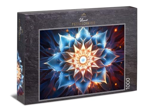 Ulmer Puzzleschmiede - 1000 Teile Puzzle Eisblume - Blume und Stern als Mandala-Elemente - Das Impossible-Puzzle unter den Mandala-Motiven - Qualität Made in Germany von Ulmer Puzzleschmiede