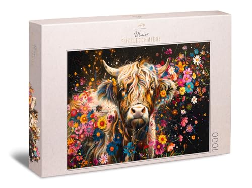 Ulmer Puzzleschmiede - 1000 Teile Puzzle „Flower Cow“ - Kreatives Kuh-Bild mit bunten Blüten vor dunklem Hintergrund - Künstlerisches Tier-Portrait - Qualität Made in Germany Ulmer Puzzleschmiede - 1000 Teile Puzzle „Flower Cow“ - Kreatives Kuh-Bild mit bunten Blüten vor dunklem Hintergrund - Künstlerisches Tier-Portrait - Qualität Made in Germany von Ulmer Puzzleschmiede