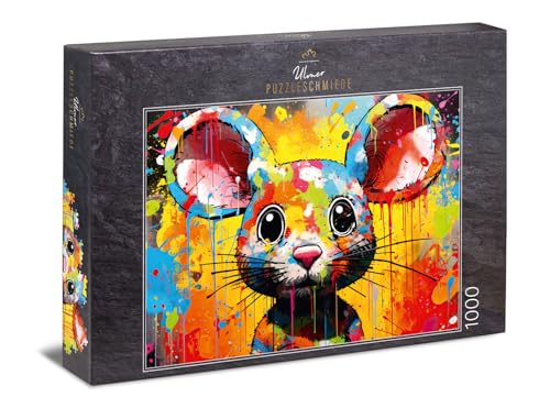 Ulmer Puzzleschmiede - 1000 Teile Puzzle Fräulein Maus - Die süße kleine Maus spitzt ihre Ohren - EIN lustiges Puzzle-Farben-Erlebnis mit Qualität Made in Germany von Ulmer Puzzleschmiede