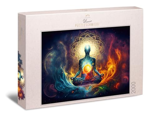 Ulmer Puzzleschmiede - 2000 Teile Puzzle „Seelenflug“ - wunderbar inszeniertes, spirituelles Puzzlemotiv zum Thema Yoga & Meditation - für motivierte Puzzler von Ulmer Puzzleschmiede