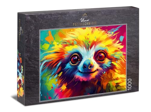 Ulmer Puzzleschmiede - Affen-Motiv Happy Monkey - 1000 Teile Puzzle AFFE - Farbenfrohes kleines Äffchen als modernes Tierpuzzle - Qualität Made in Germany von Ulmer Puzzleschmiede