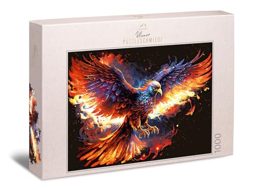 Ulmer Puzzleschmiede - Fantasy-Puzzle 1000 Teile Feuervogel - Imposanter Adler über leuchtenden Flammen als Phoenix-Symbol - Puzzle-Qualität Made in Germany von Ulmer Puzzleschmiede