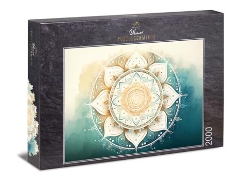 Ulmer Puzzleschmiede - Mandala-Puzzle Aquarell“ 2000 Teile - Feines weißes Mandalamotiv als Puzzle im Stile sanfter Wasser-Farben von Ulmer Puzzleschmiede