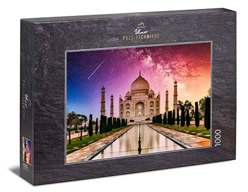 Ulmer Puzzleschmiede - Puzzle „1001 Nacht“ – Klassisches 1000 Teile Puzzle – Puzzlemotiv des berühmten Taj Mahal vor strahlendem Sternen-Himmel, Weltwunder der Moderne von Ulmer Puzzleschmiede