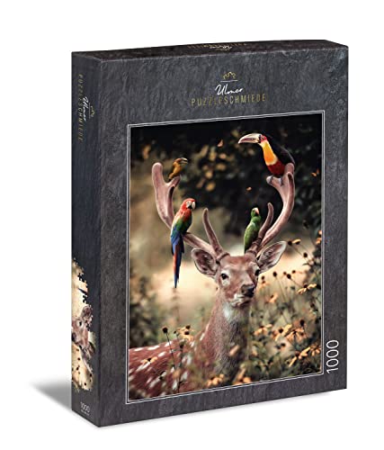 Ulmer Puzzleschmiede - Puzzle „Ausflug ins Grüne“ - Fantasievolles 1000 Teile Puzzle – Hirsch mit Tukan und Papageien auf dem Geweih als magisch-heiteres Vogel-Motiv - Puzzle Made in Germany Ulmer Puzzleschmiede - Puzzle „Ausflug ins Grüne“ - Fantasievolles 1000 Teile Puzzle – Hirsch mit Tukan und Papageien auf dem Geweih als magisch-heiteres Vogel-Motiv - Puzzle Made in Germany von Ulmer Puzzleschmiede