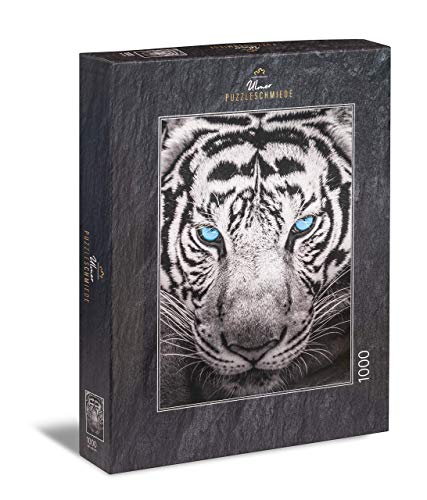 Ulmer Puzzleschmiede - Puzzle „Der Jäger“– Klassisches 1000 Teile Puzzle – Puzzlemotiv eines majestätischen Tiger in Nahaufnahme von Ulmer Puzzleschmiede