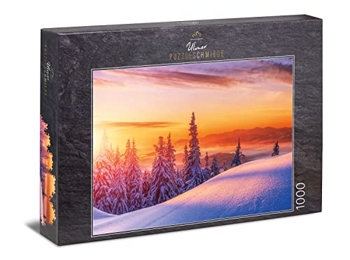 Ulmer Puzzleschmiede - Puzzle „Die Ferne erwacht“ - Klassisches 1000 Teile Puzzle – einsame winterliche Landschaft in der Morgensonne - EIN Spiel mit Licht und Schatten in Winter und Natur von Ulmer Puzzleschmiede