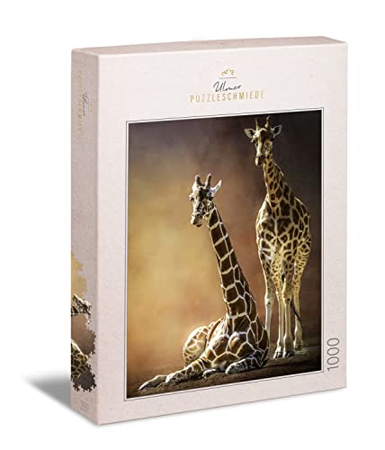 Ulmer Puzzleschmiede - Puzzle „Giraffen-Liebe“ – Originelles Tierportrait als 1000 Teile Wildlife-Puzzle – Das Giraffen-Paar posiert für das gemeinsame Foto im Stile Einer Paarfotografie von Ulmer Puzzleschmiede
