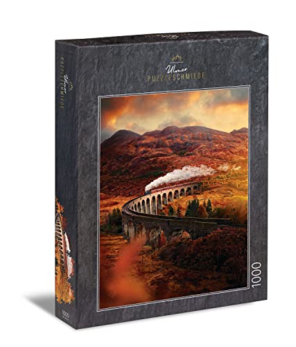 Ulmer Puzzleschmiede - Puzzle „Glenfinnan-Viadukt“ - Malerisches 1000 Teile Schottland-Puzzle – Das Eisenbahn-Viadukt in den schottischen Highlands - bekanntes Film-Motiv von Ulmer Puzzleschmiede