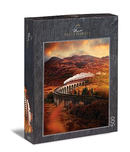 Ulmer Puzzleschmiede - Puzzle „Glenfinnan-Viadukt“ - Malerisches 500 Teile Schottland-Puzzle – Das Eisenbahn-Viadukt in den schottischen Highlands - EIN bekanntes Film-Motiv als Puzzle von Ulmer Puzzleschmiede