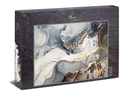 Ulmer Puzzleschmiede - Puzzle „Gold-Adern“ - Modernes 1000 Teile Puzzle Made in Germany - Abstrakte Farb-Kunst als stilvolles Impossible-Puzzle - Schweres Puzzle für mehrere Puzzle-Abende von Ulmer Puzzleschmiede