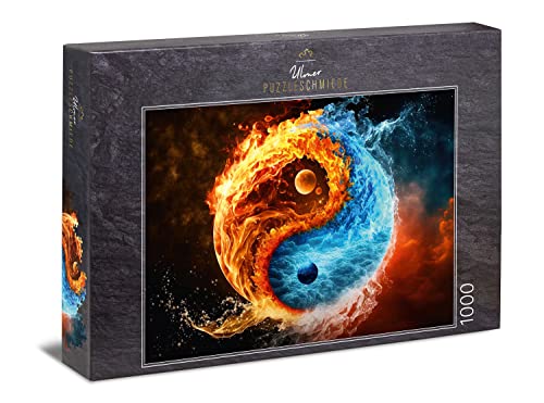 Ulmer Puzzleschmiede - Puzzle „Harmonie von Feuer und EIS“ - Kraftvolles Yin Yang Symbol als 1000 Teile Puzzle - Die Energie der Elemente - Intensives Erwachsenenpuzzle, Qualität Made in Germany von Ulmer Puzzleschmiede