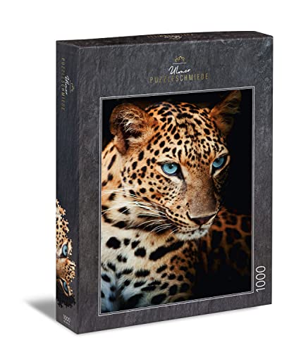 Ulmer Puzzleschmiede - Puzzle „Leopard“ - Klassisches 1000 Teile Puzzle, Made in Germany – Puzzlemotiv Tierportrait eines edlen Leoparden, für Raubkatzen- und Raubtier-Fans von Ulmer Puzzleschmiede