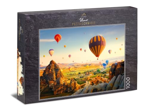 Ulmer Puzzleschmiede - Puzzle „Märchenreise“ - Klassisches 1000 Teile Puzzle – Puzzlemotiv aus Kappadokien in der Türkei mit den berühmten Heißluftballons - EIN malerisches Landschaftspuzzle von Ulmer Puzzleschmiede