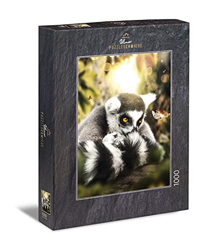 Puzzle Mystischer Regenwald - Klassisches Puzzle mit 1000 Teilen - Einfallsreiches Tierpuzzle mit Maki und Schmetterling im Urwald von Madagaskar von Ulmer Puzzleschmiede