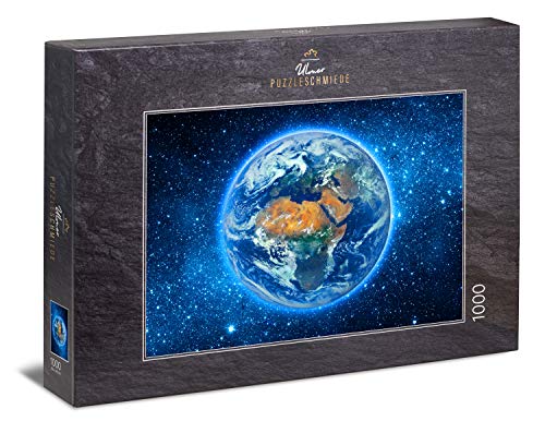 Ulmer Puzzleschmiede - Puzzle „Overview“ - Klassisches 1000 Teile Weltall-Puzzle – Puzzlemotiv der Weltkugel aus der Weltraum-Perspektive - der Overview-Effekt in 1000 kleinen Puzzleteilen von Ulmer Puzzleschmiede