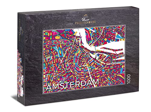 Ulmer Puzzleschmiede - Puzzle „Road Map Amsterdam“ - Innovatives 1000 Teile Städte-Puzzle - Bunter Stadtplan von Amsterdam als farbenfrohes Puzzle für Fans von Holland, Amsterdam und Puzzle-Neuheiten von Ulmer Puzzleschmiede