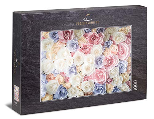 Ulmer Puzzleschmiede - Puzzle „Rosenliebe“ - Klassisches 1000 Teile Puzzle – Puzzlemotiv eines Vintage Rosen-Arrangement mit edlen Rosenblüten von Ulmer Puzzleschmiede