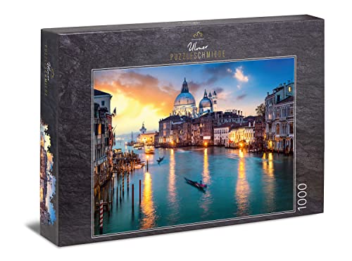 Ulmer Puzzleschmiede - Puzzle „Serenissima - Venedig“ – Klassisches 1000 Teile Puzzle – Puzzlemotiv Sonnenuntergang über dem Canal Grande in Venedig, Italien von Ulmer Puzzleschmiede