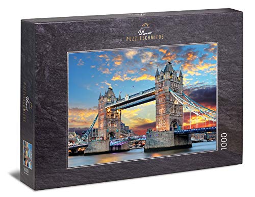 Ulmer Puzzleschmiede - Puzzle „Tower Bridge“– Klassisches 1000 Teile Puzzle – Puzzlemotiv der Tower Bridge London, Wahrzeichen von England, im goldenen Licht bei Sonnenuntergang von Ulmer Puzzleschmiede
